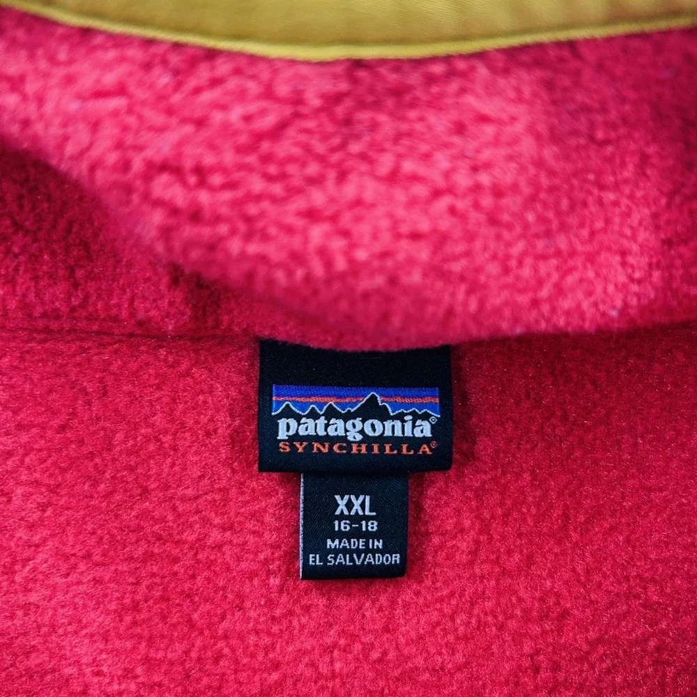Patagonia Synchilla Fleece Jacket Kids XXL 18 Red Excellent Colorblock Zip 63520
